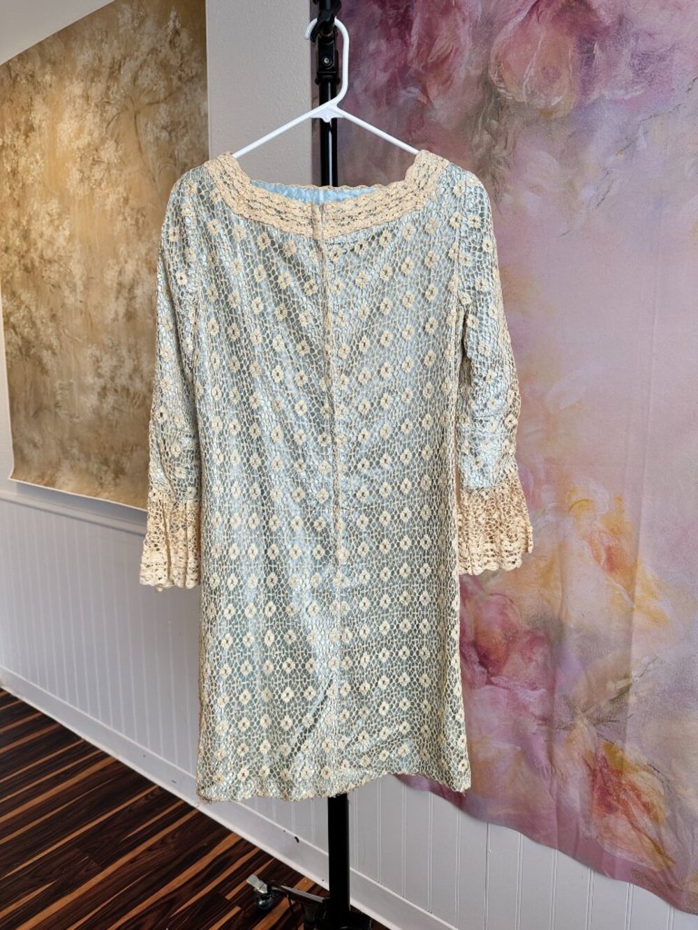 1960s Baby Blue Lace Sheath Dress Cottage Core Inspired - Picture 3 of 11